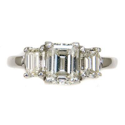1.50 Ct White Gold Emerald Cut Genuine Diamond Ring Three Stone 