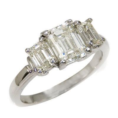 1.50 Ct White Gold Emerald Cut Genuine Diamond Ring Three Stone New