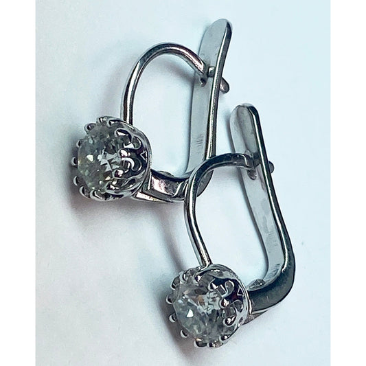 1.50 Carats Old Miner Cut Natural Earth Mined Diamond Stud Earrings White Gold 14K