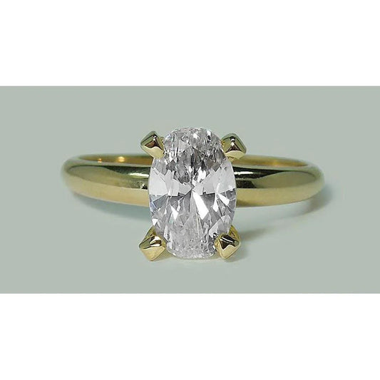 1.51 Carat Oval Real Diamond Solitaire Ring Yellow Gold 14K