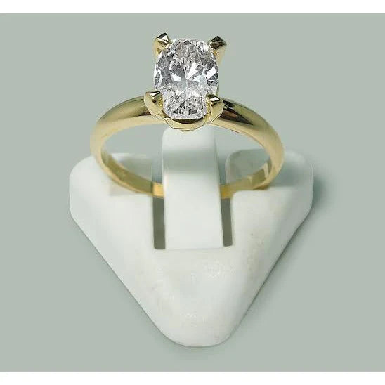 1.51 Carat Oval Real Diamond Solitaire Ring Yellow Gold 14K