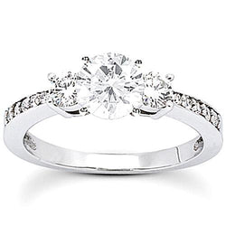 1.51 Carats Genuine Diamonds 3 Stone Engagement Ring White Gold 14K