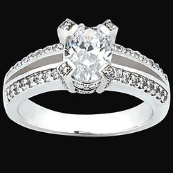 1.51 Carats Oval & Round Engagement Real Diamond Ring Pave Set Jewelry