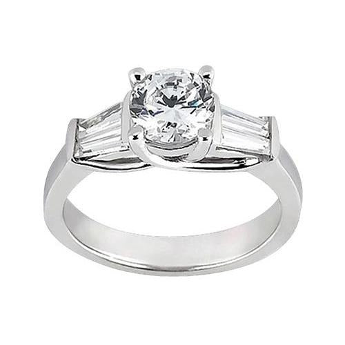 1.53 Carat Round & Baguette Real Diamonds Engagement Ring Three Stone Style - Three Stone Ring-harrychadent.ca