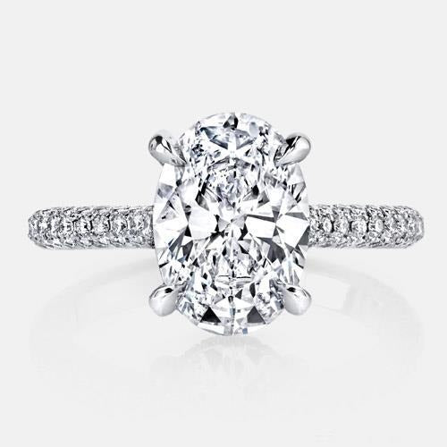 1.55 Carats Genuine Sparkling Oval Diamond Solitaire Ring With Accents