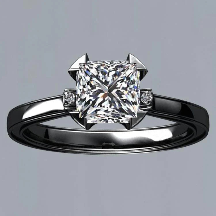 1.56 Carat Princess Genuine Diamond Engagement Solitaire Ring Black Gold 14K