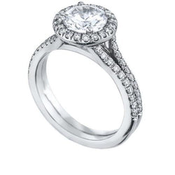 1.56 Carats Round Genuine Diamond Halo Ring White Gold 14K