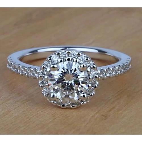 1.58 Carats Halo Round Natural Diamond Engagement Ring