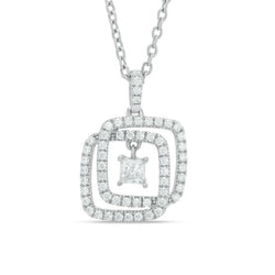 1.59 Ct Princess & Round Genuine Diamond Interlocking Pendant White Gold 14K