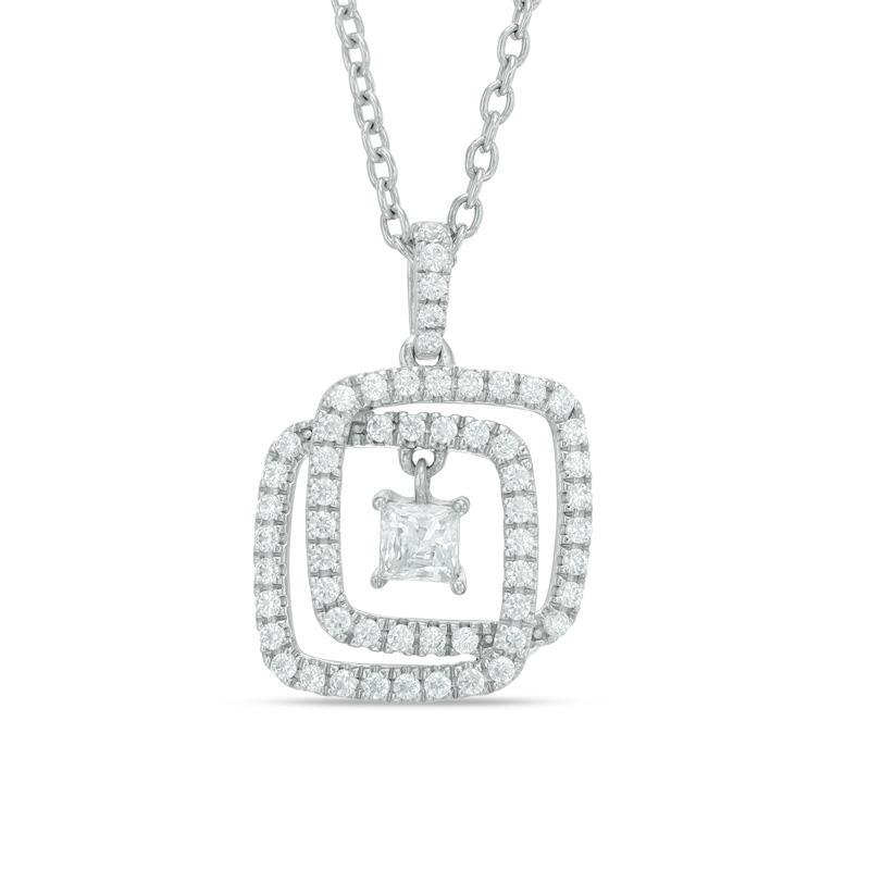 1.59 Ct Princess & Round Genuine Diamond Interlocking Pendant White Gold 14K