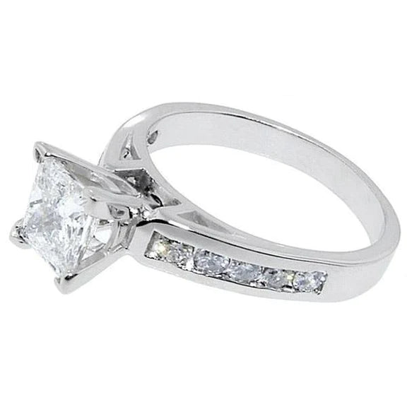 1.5 Carat Princess Cut Natural Diamond Ring Antique Look White Gold 14K
