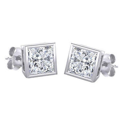 1.5 Carat Princess Cut Stud Real Diamond Earring