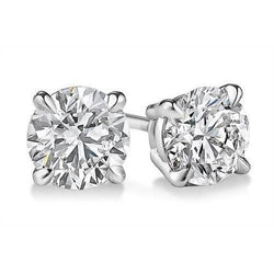 1.5 Ct. Prong Set Round Real Natural Earth Mined Diamond Stud Earring Solid White Gold 14K