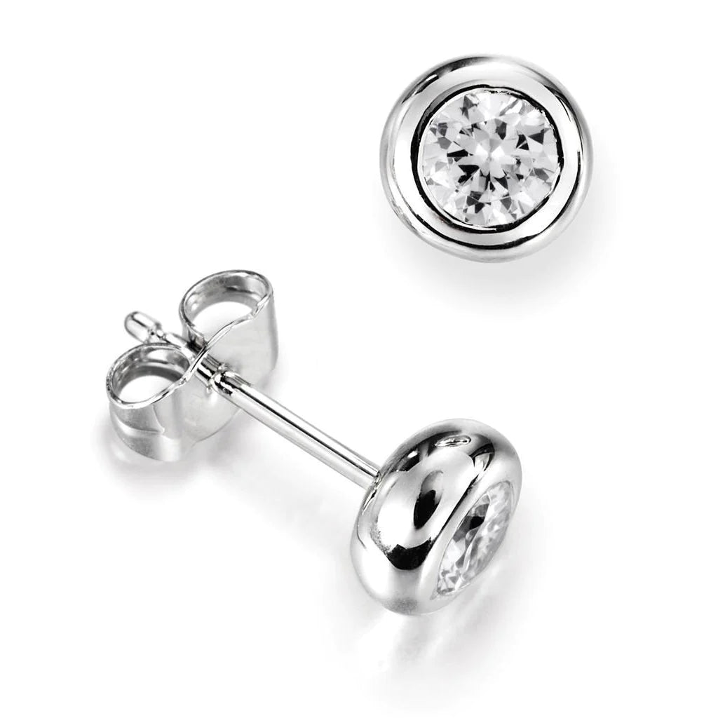 1.5 Ct Bezel Set Round Real Diamond Women Stud Earring 14K White Gold