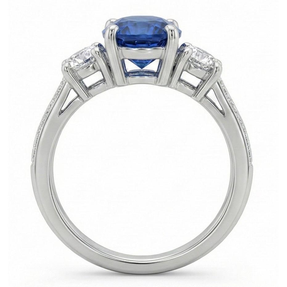 1.5 Ct Oval Sri Lanka Sapphire And Natural Earth Mined Diamond ( Not Lab Grown )  Three Stone Ring Gold 14K