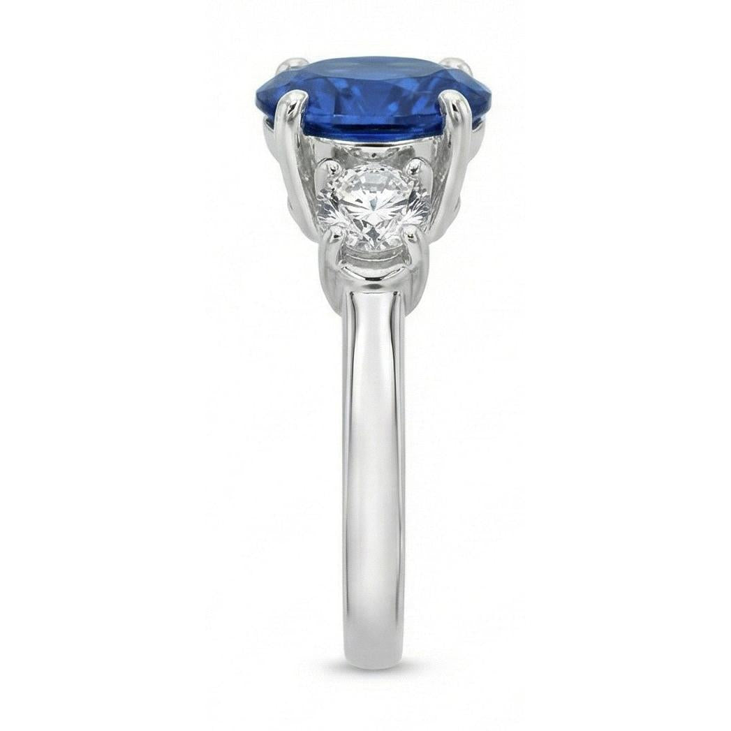 1.5 Ct Oval Sri Lanka Sapphire And Natural Earth Mined Diamond ( Not Lab Grown )  Three Stone Ring Gold 14K