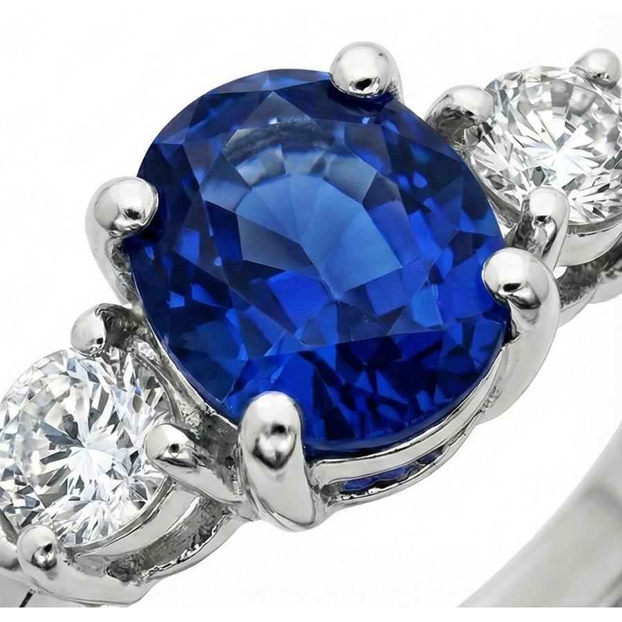 1.5 Ct Oval Sri Lanka Sapphire And Natural Earth Mined Diamond ( Not Lab Grown )  Three Stone Ring Gold 14K