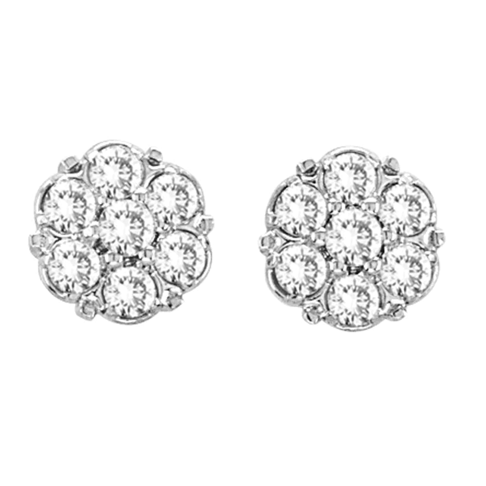 1.5 Ct Round Flower Real Diamond Cluster Stud Earring