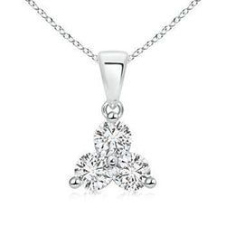 1.5 Ct Round Three Stone Real Natural Earth Mined Diamond Necklace Pendant 14K White Gold