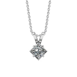 1.5 Ct Solitaire Princess Cut Genuine Diamond Pendant 14K White Gold