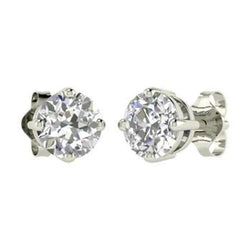 1.5 Ct Solitaire Round Brilliant Real Natural Earth Mined Diamond Stud Earring 14K White Gold