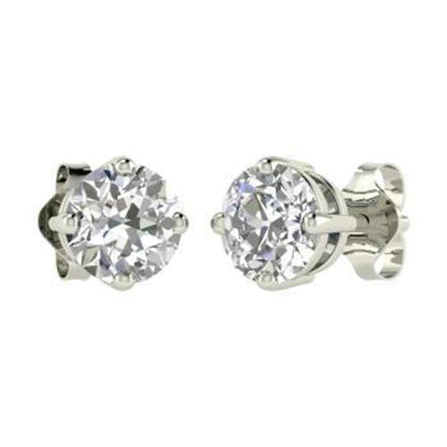 1.5 Ct Solitaire Round Brilliant Real Diamond Stud Earring 14K White Gold