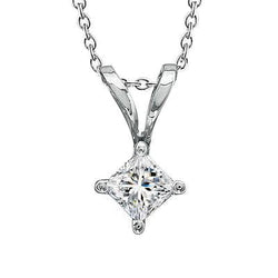 1.5 Ct Sparkling Princess Cut Natural Diamond Pendant Necklace Prong Set