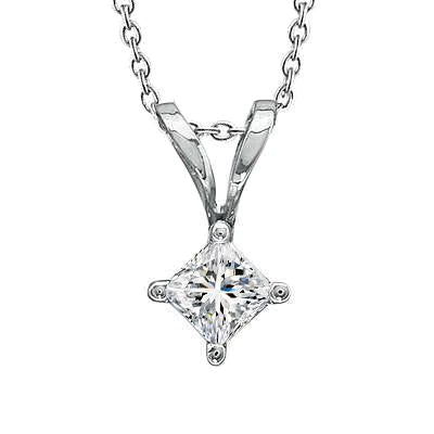 1.5 Ct Sparkling Princess Cut Natural Diamond Pendant Necklace Prong Set