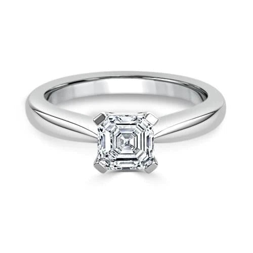 1.60 Carats Asscher Real Diamond Solitaire Ring 4 Prongs White Gold 14K - Solitaire Ring-harrychadent.ca