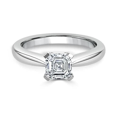 1.60 Carats Asscher Real Diamond Solitaire Ring 4 Prongs White Gold 14K - Solitaire Ring-harrychadent.ca