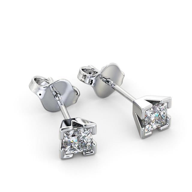 1.60 Carats Princess Cut Studs Real Diamond Earring White Gold 14K - Stud Earrings-harrychadent.ca