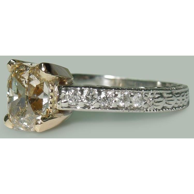 1.60 Ct Radiant & Round Real Diamonds Wedding Ring Two Tone Gold