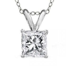 1.6 Ct Four Prong Set Princess Genuine Diamond Necklace Pendant