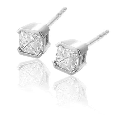 1.70 Carat Princess Cut Genuine Diamond Stud Earring Women Gold 14K