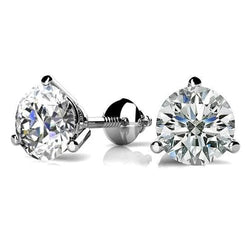 1.70 Carats Natural Diamond  Stud Earrings 3 Prong Solitaire Round White Gold 14K