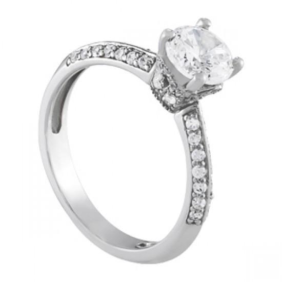 1.70 Carats Natural Diamond White Gold Solitaire With Accents Engagement Ring