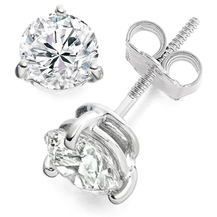 1.70 Carats Round Solitaire Real Diamond Stud Earrings White Gold 14K