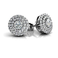 1.70 Ct Halo Gorgeous Round Brilliant Cut Genuine Natural Earth Mined Diamonds Stud Earrings White