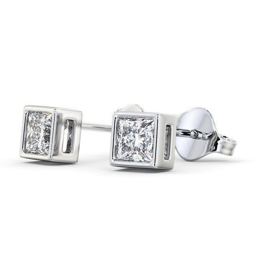 1.70 Ct Princess Cut Natural Diamond Stud Earring Bezel Set Fine Gold Jewelry