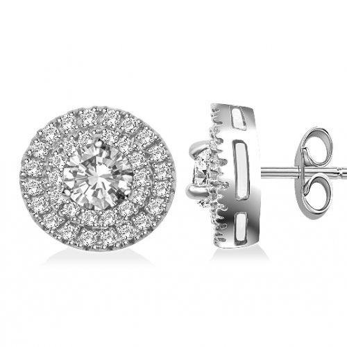1.70 Ct Round Real Diamond Double Halo Women Earrings