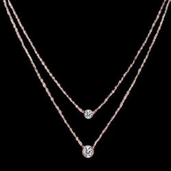 1.75 Carat Pink Gold Rose Gold Double Necklace Real Natural Earth Mined Diamonds Yard