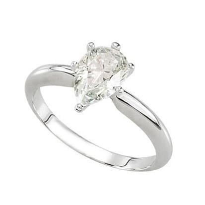 1.75 Carat Real Pear Solitaire Diamond Engagement Ring 14K White Gold