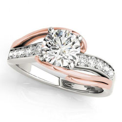 1.75 Carats Real Diamond Solitaire With Accents Ring Two Tone Gold 14K