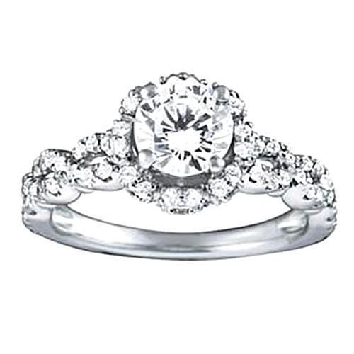 1.75 Carats Round Halo Natural Diamond Engagement Ring White Gold 14K