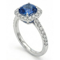 1.75 Ct Blue Cushion Cut Ceylon Sapphire With Natural Earth Mined Diamond ( Not Lab Grown ) Wedding Ring