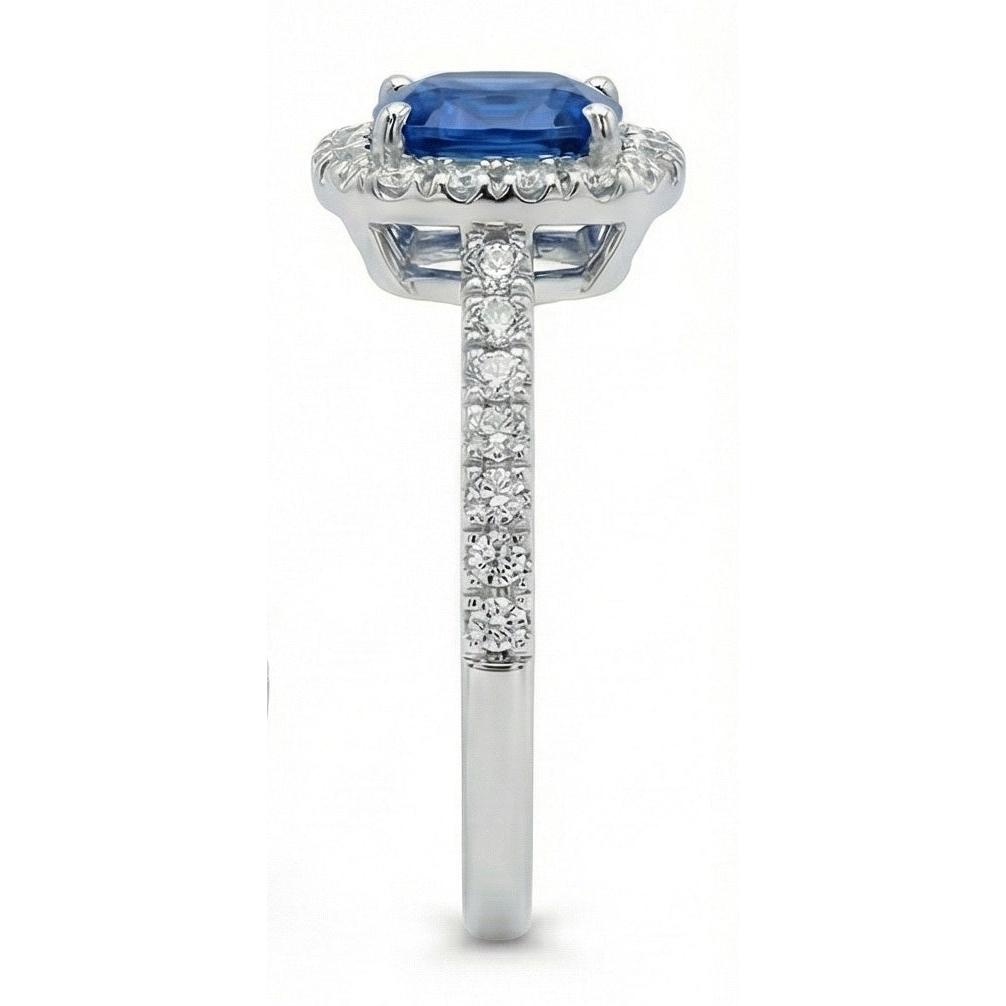 1.75 Ct Blue Cushion Cut Ceylon Sapphire With Natural Earth Mined Diamond ( Not Lab Grown ) Wedding Ring