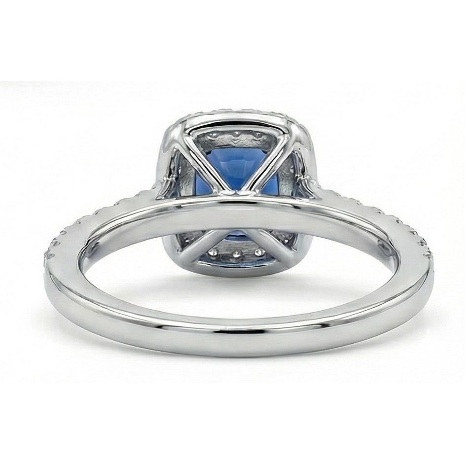 1.75 Ct Blue Cushion Cut Ceylon Sapphire With Natural Earth Mined Diamond ( Not Lab Grown ) Wedding Ring