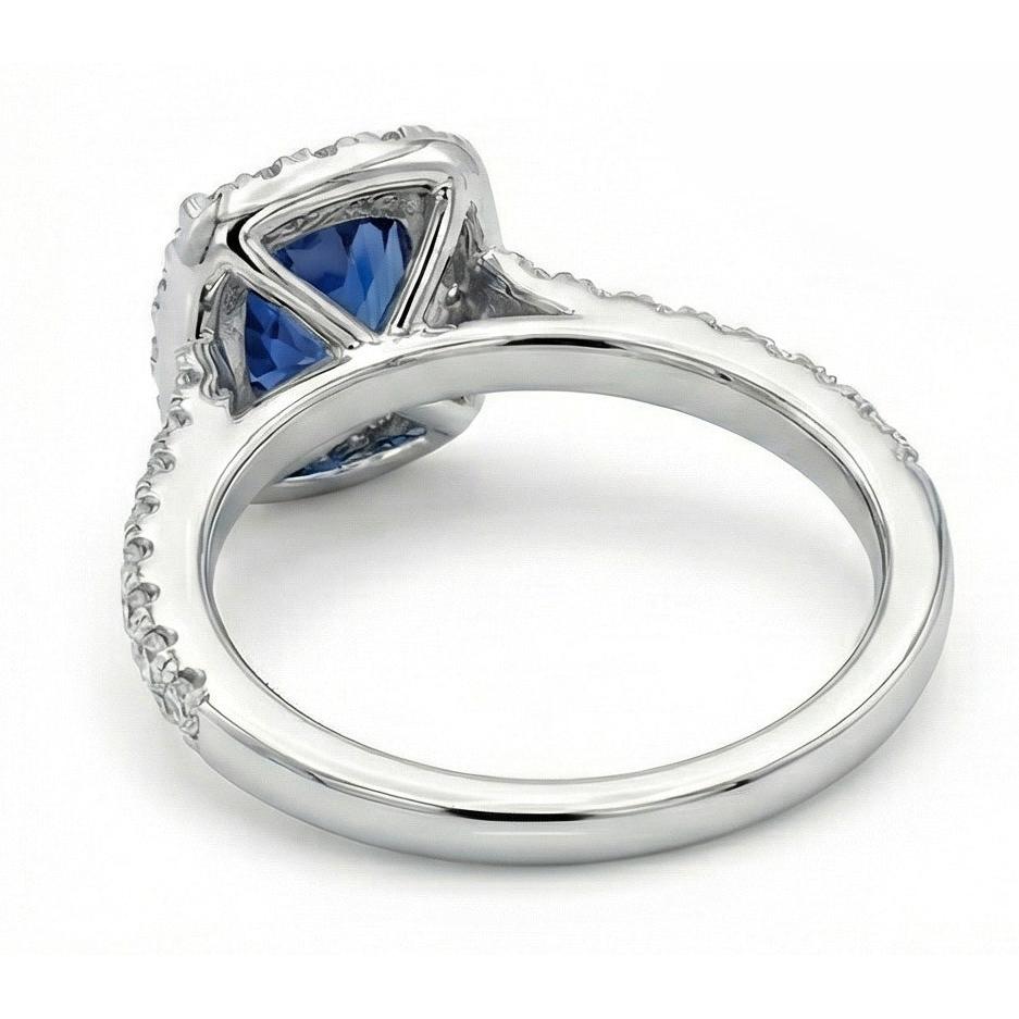 1.75 Ct Blue Cushion Cut Ceylon Sapphire With Natural Earth Mined Diamond ( Not Lab Grown ) Wedding Ring