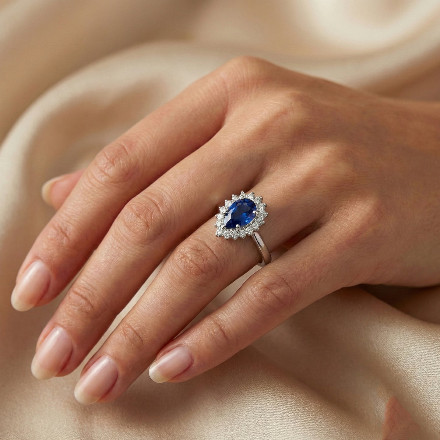 1.75 Ct Blue Pear Cut Sapphire With Natural Earth Mined Diamond ( Not Lab Grown ) Ring Lady Gold