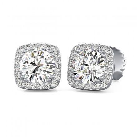 1.75 Ct Round Cut Halo Real Diamond Stud Lady Earring 14K White Gold